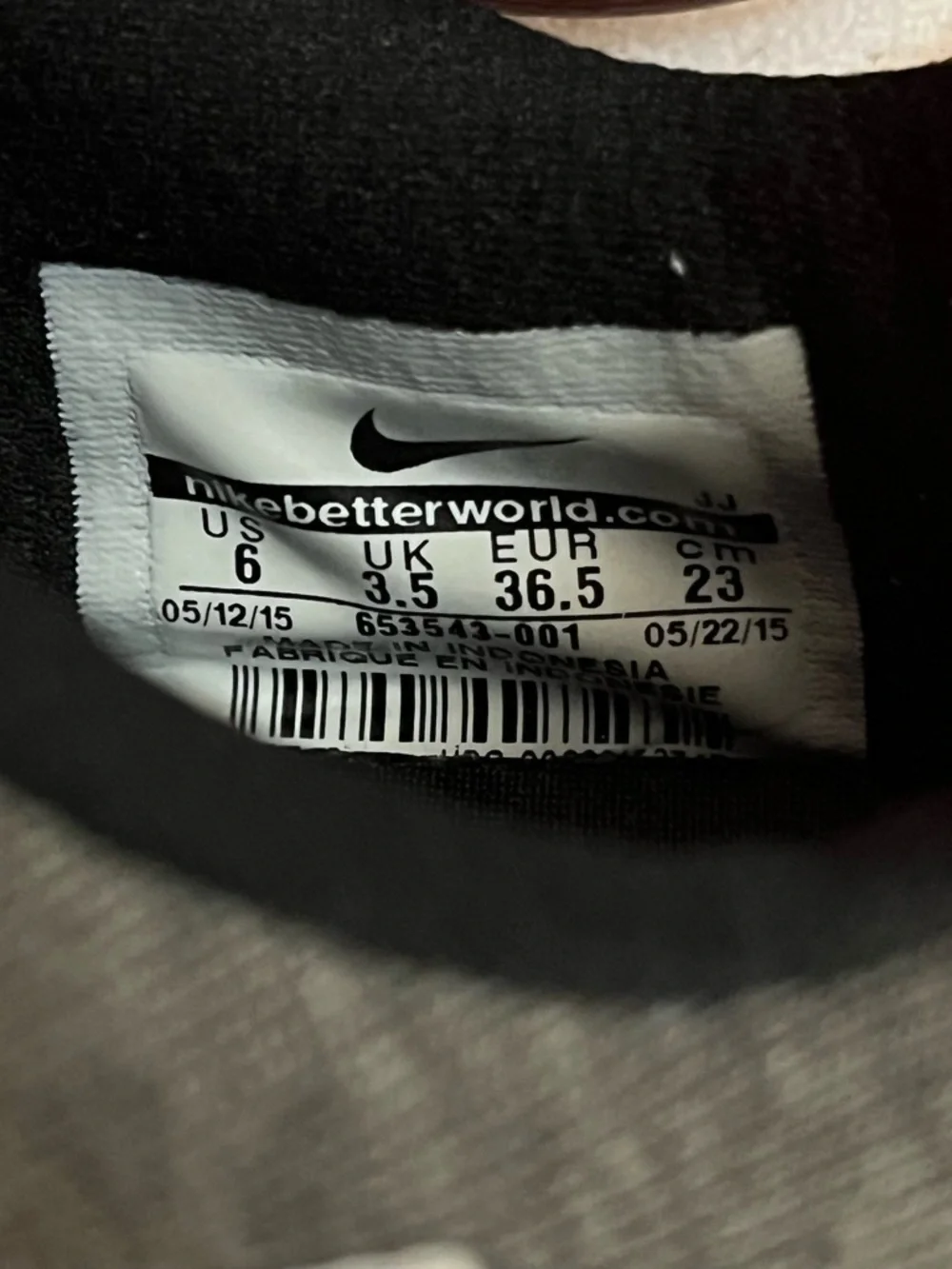 Nike Black and White Sneaker Interior Label